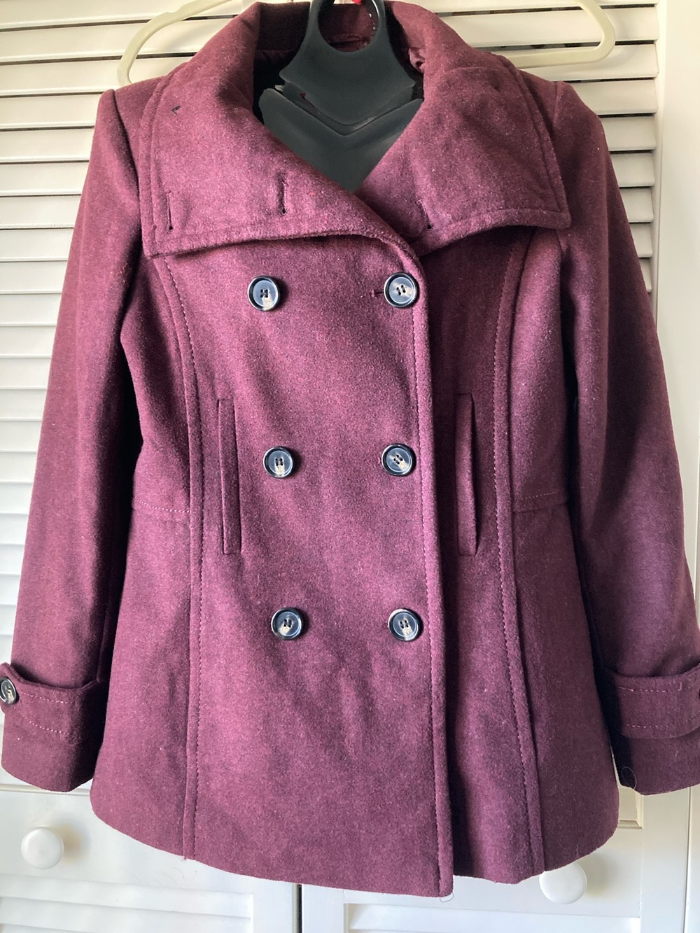 Thread & Supply Peacoat Double-Breasted Wool Blend Burgundy Sz L